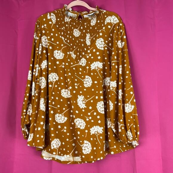 Lularoe nutmeg brown floral print smocked tunic top, size XL - Picture 1 of 8